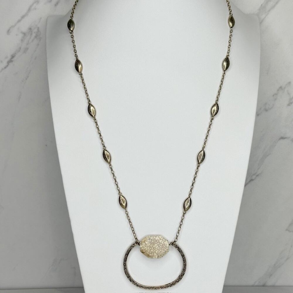 Chico's Faux Stone Pendant Gold Station Long Boho Necklace ✨
